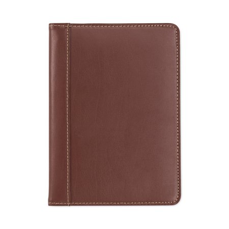 SAMSILL Contrast Stitch Leather Padfolio, 6 1/4w x 8 3/4h, Open Style, Brown 71736